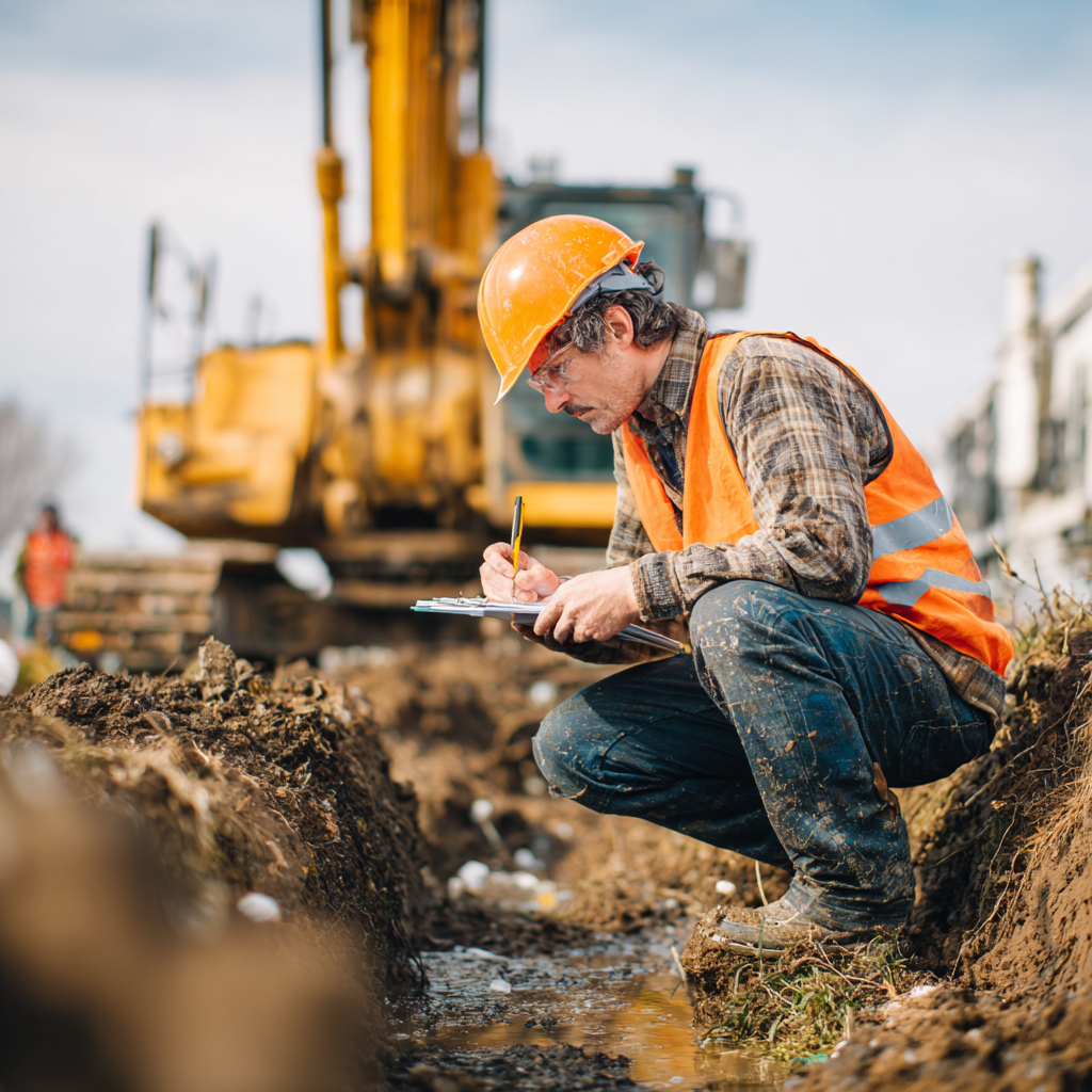 Man testing dirt onsite-sampling